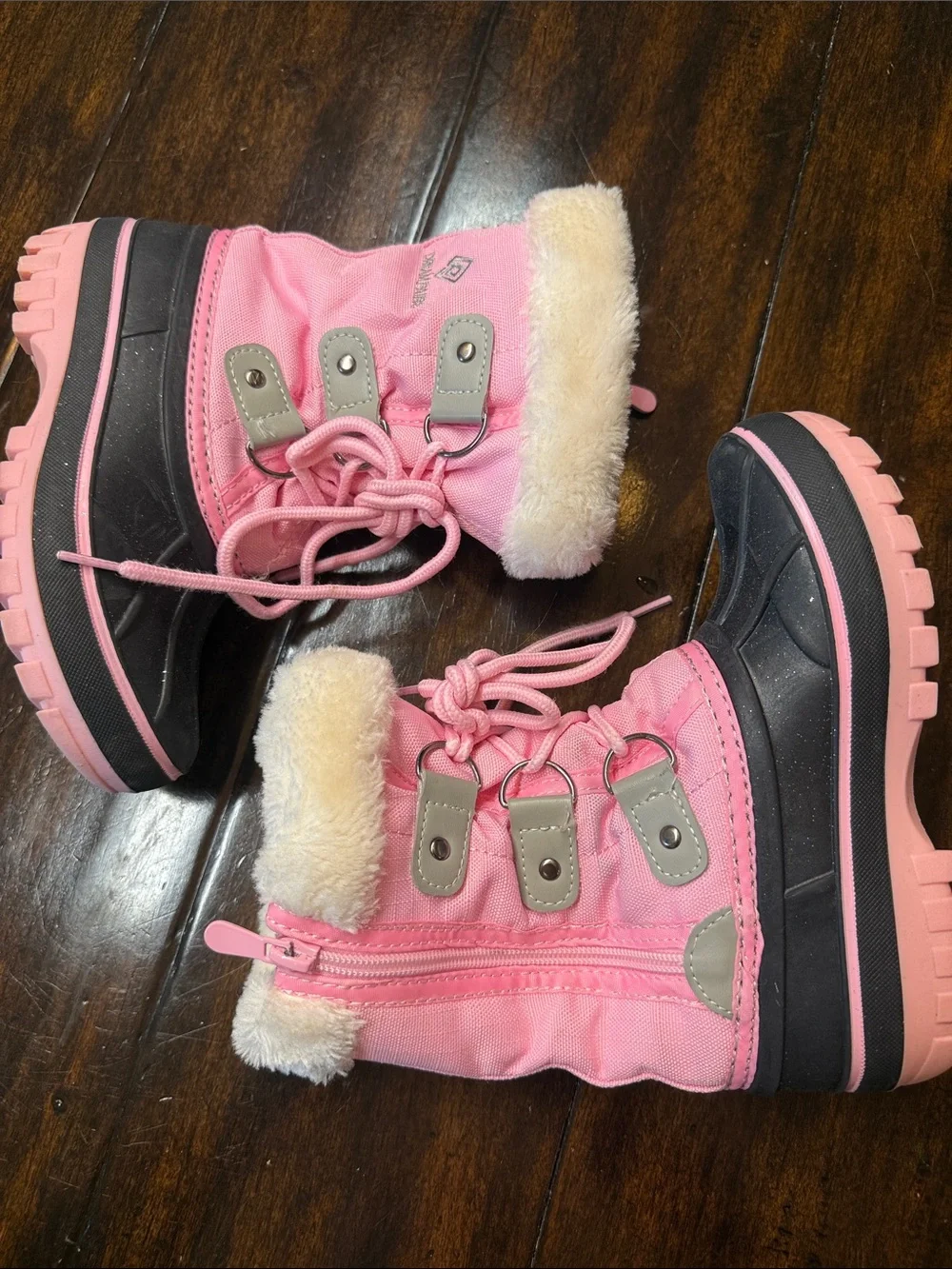 Kids Pink Winter Lace-Up Boots with Faux Fur